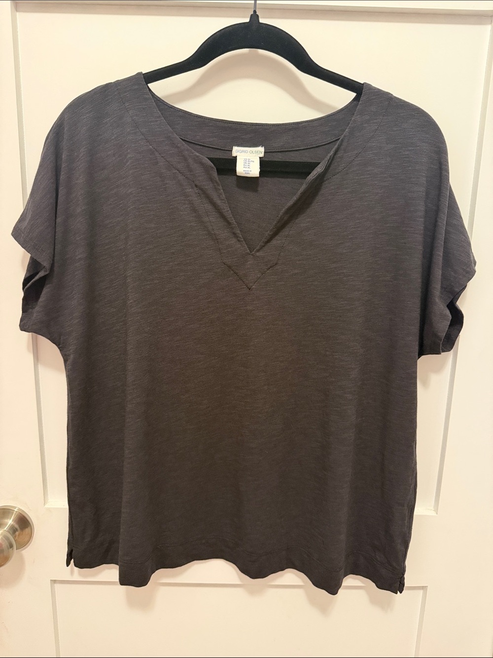 Sigrid Olsen Charcoal Short Sleeve V-Notch Tee